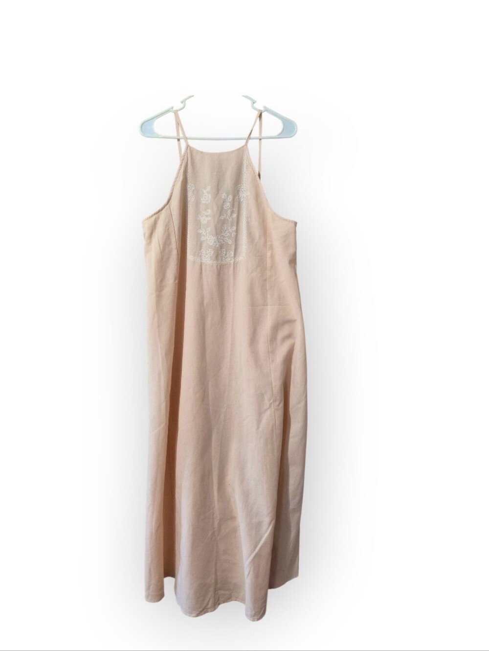 Zara Peach Embroidered Linen Maxi Spaghetti Strap Dress NWT - Picture 2 of 6